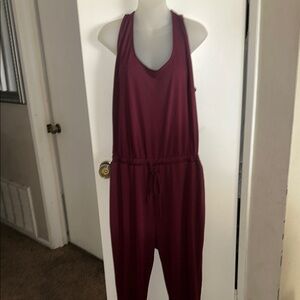 Ambiance Burgundy Sleeveless Jumpsuit With Adjustable Waist. Size 1X